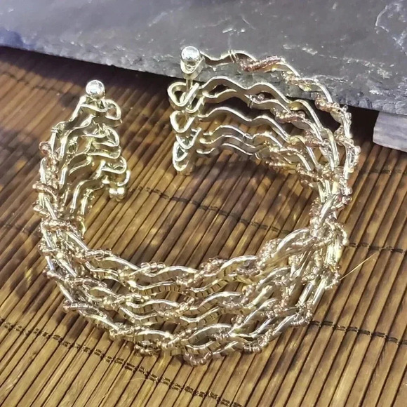 Vintage 90s Y2K Beaded Wire Wrap Detail Cuff Bracelet - Picture 10 of 12